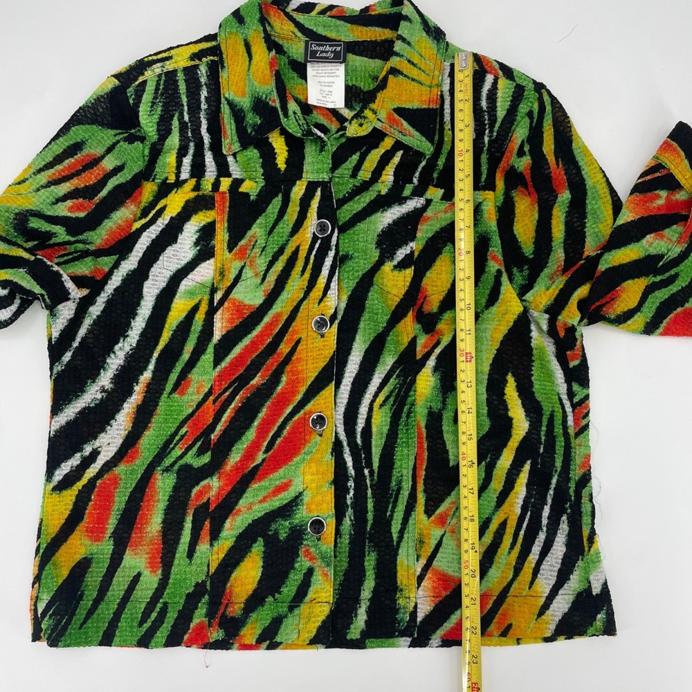 Southern Lady Green Zebra Animal Print Honeycomb  Button Up Jacket Size L - Picture 10 of 10